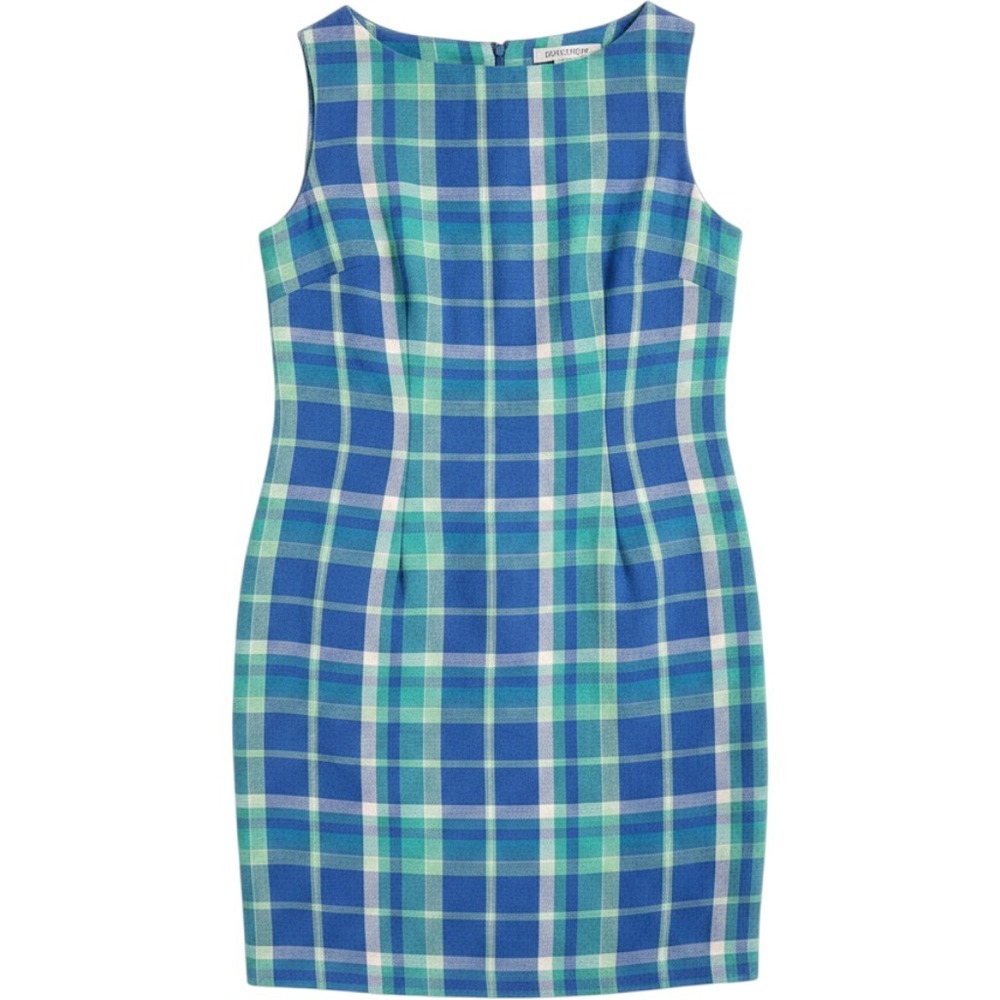Paraphrase Women Blue Green Plaid Linen Blend Sleeveless Sheath Dress Size 4